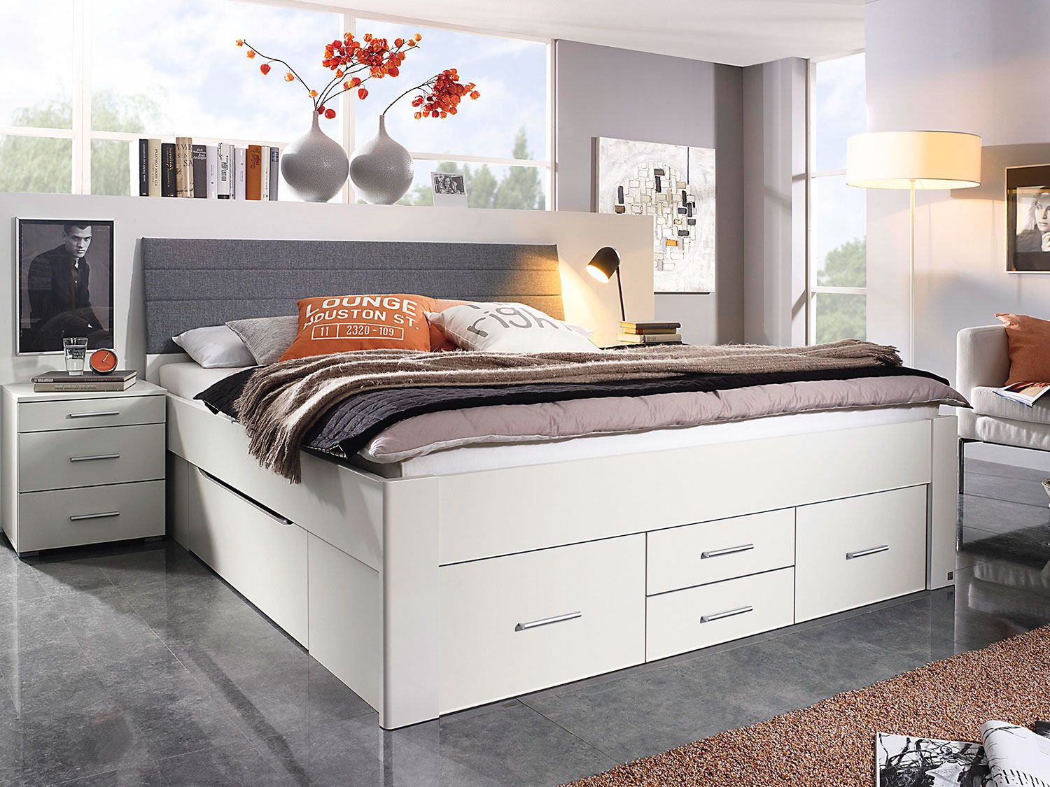 RAUCH ORANGE Scala - Futonbett (Polster-Kopfteil,6 Schubkästen, Alpinweiß, 160x200cm) – Bild 2 von 4