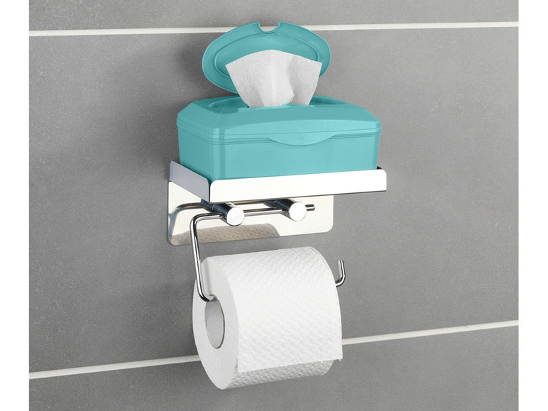 Gehe zu Vollbildansicht: Wenko Toilettenpapierhalter, mit Oberablage, doppelseitiges Klebeband, aus Edelstahl - Bild 4