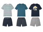 Gestreifte, unifarbene und bedruckte T-Shirts mit passenden Shorts.