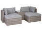 Rattan-Lounge-Set mit grauen Kissen und Glastisch