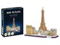 Ein 3D-Puzzle der Pariser Skyline mit dem Eiffelturm, Notre Dame und dem Arc de Triomphe.