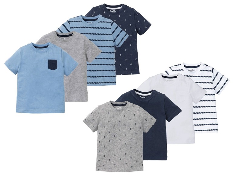 Gehe zu Vollbildansicht: LUPILU® T-Shirts Jungen, 4 Stück, weiche Single-Jersey-Qualität, hoher Bio-Baumwollanteil - Bild 1