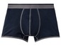 Dunkelblaue Boxershorts mit grauem Bund.