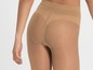 Beige Strumpfhose mit gerippter Struktur und einem zarten Blumenmuster.