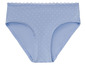 Ein hellblauer Slip mit weißen Punkten und Spitze.