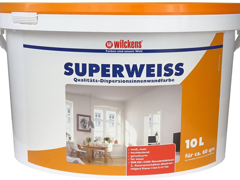 Wilckens Dispersionsfarbe Superweiss, 10 Liter, für Innenräume | Wandfarben