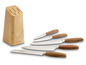 Ein Set aus fünf Messern mit Holzgriffen und einem Holz-Messerblock von Echtwerk.