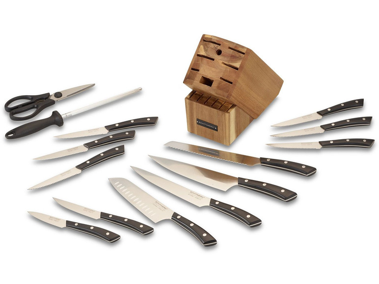 Gehe zu Vollbildansicht: ECHTWERK Messersblock Set "Premium" aus Akazienholz mit rutschemmenden Gummifüßen, Messer aus Klingenstahl - Bild 2