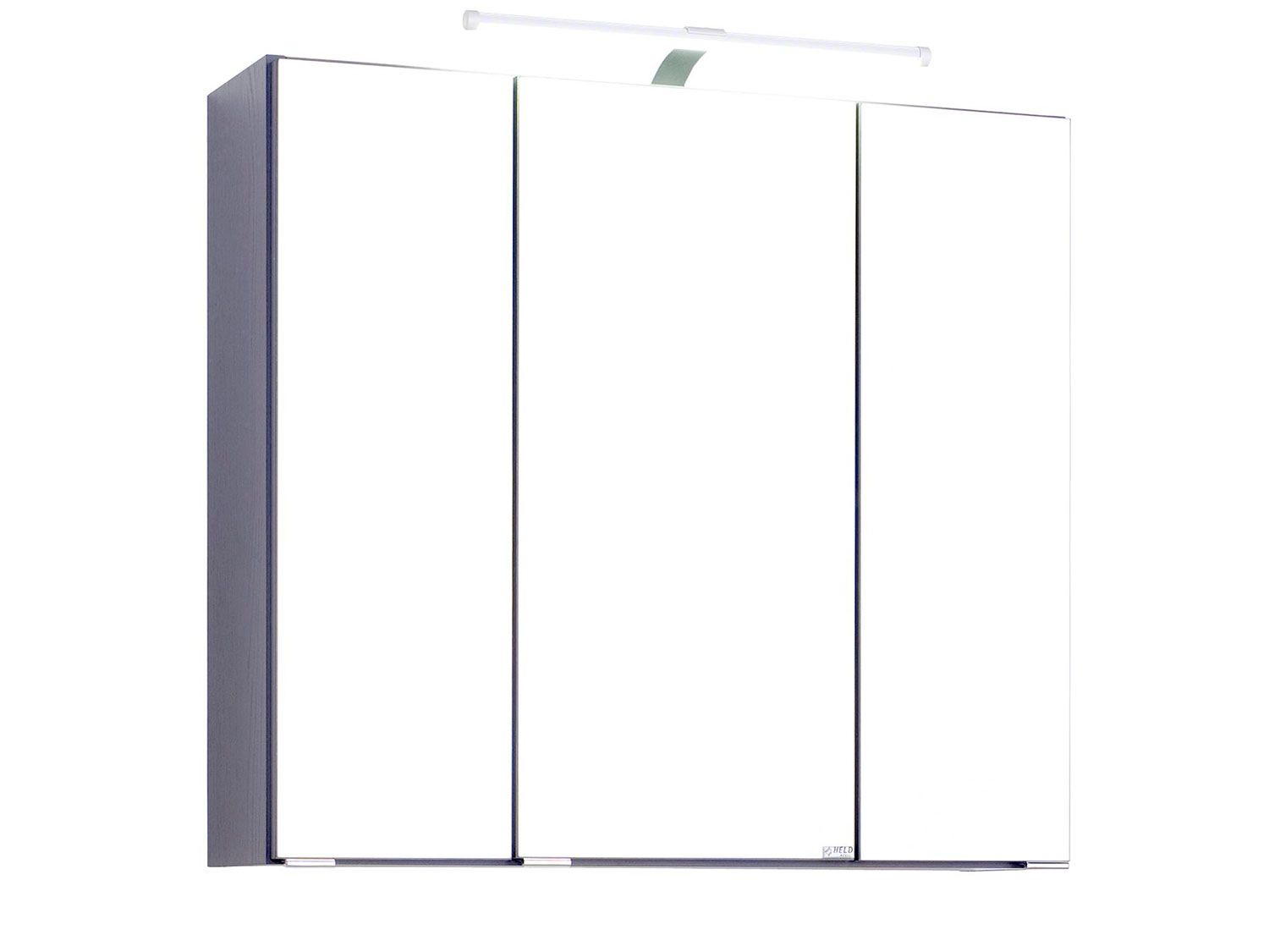 HELD Bologna 3D Spiegelschrank 60/70/80/90/100cm (LED Aufbauleuchte, Graphitgrau, 70 cm) | 04251639433417