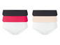 Zwei Sets mit drei Damen-Slips in Schwarz, Rosa und Hautfarbe.