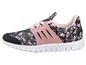 Schwarze und rosafarbene Sneaker mit Blumenmuster.
