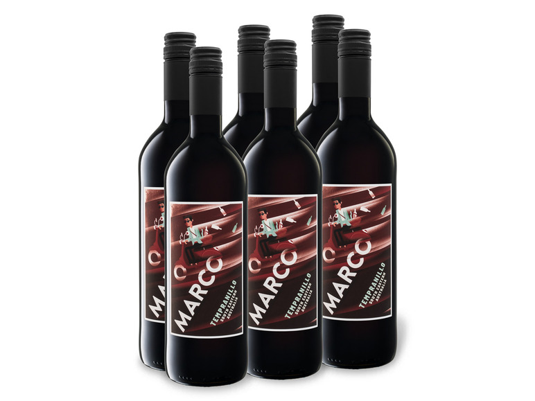 Gehe zu Vollbildansicht: 6 x 0,75-l-Flasche Weinpaket Marco Tempranillo trocken, Rotwein - Bild 1