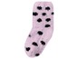Ein rosa Socken mit schwarzen Punkten