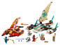 LEGO Ninjago Sets mit zwei fliegenden Schiffen und Minifiguren.