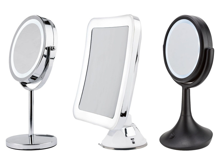 Gehe zu Vollbildansicht: MIOMARE® LED-Kosmetikspiegel, Rand mit LED-Licht, drehbarer Spiegel, 5-fache Vergrößerung - Bild 1