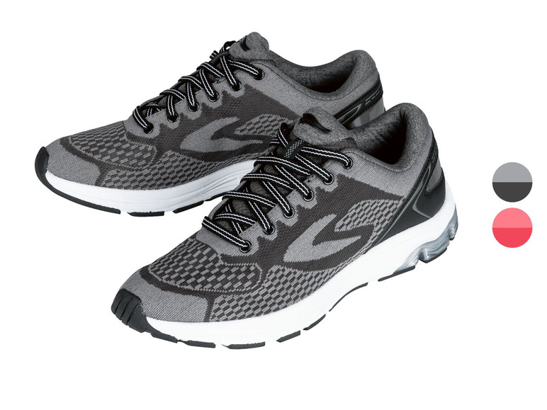 Zwei Paar graue Laufschuhe mit schwarzen Schnürsenkeln.