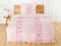 Rosa Bettbezug mit Patchwork-Muster und Blumenmotiv