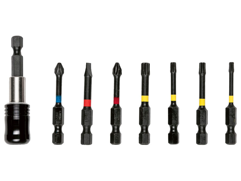 Ein Satz Schraubendreherbits mit verschiedenen Kopfformen und Größen.