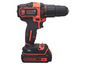 Eine schwarze und rote 18V Lithium-Bohrmaschine von Black+Decker.