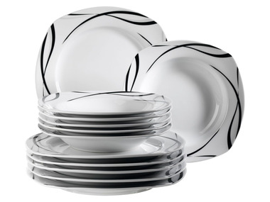 MÄSER - MÄSER Serie Oslo, 12-teiliges Teller-Set, klassisch, zeitlos, elegant, Porzellan, schwarz-weiß