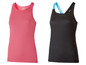 Zwei Sport-Tops, eines rosa von Crivit und eines schwarz mit blauen Details.