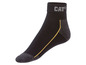 Schwarze CAT Socken mit gelben Akzenten.