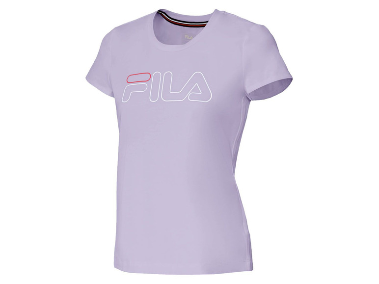 Lila T-Shirt mit weißem Fila-Logo.
