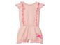Ein rosa Baby-Playsuit mit Krabben-Design und Rüschen.