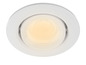 Ein weißer Einbaustrahler mit einer runden LED-Lampe.