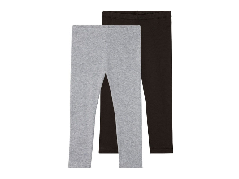 Zwei Leggings, ein Paar grau und ein Paar schwarz.