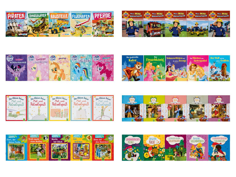 Bücher mit My Little Pony, Sam der Feuerwehrmann und dem kleinen Prinz.