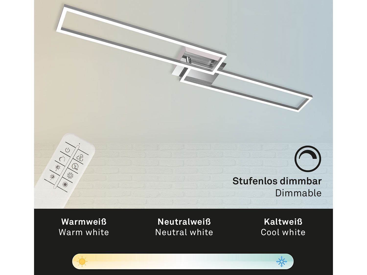 Thumbnail - Briloner CCT LED Design Deckenleuchte, Lichttemperatur + Helligkeit regulierbar (rechteckig (chrom))