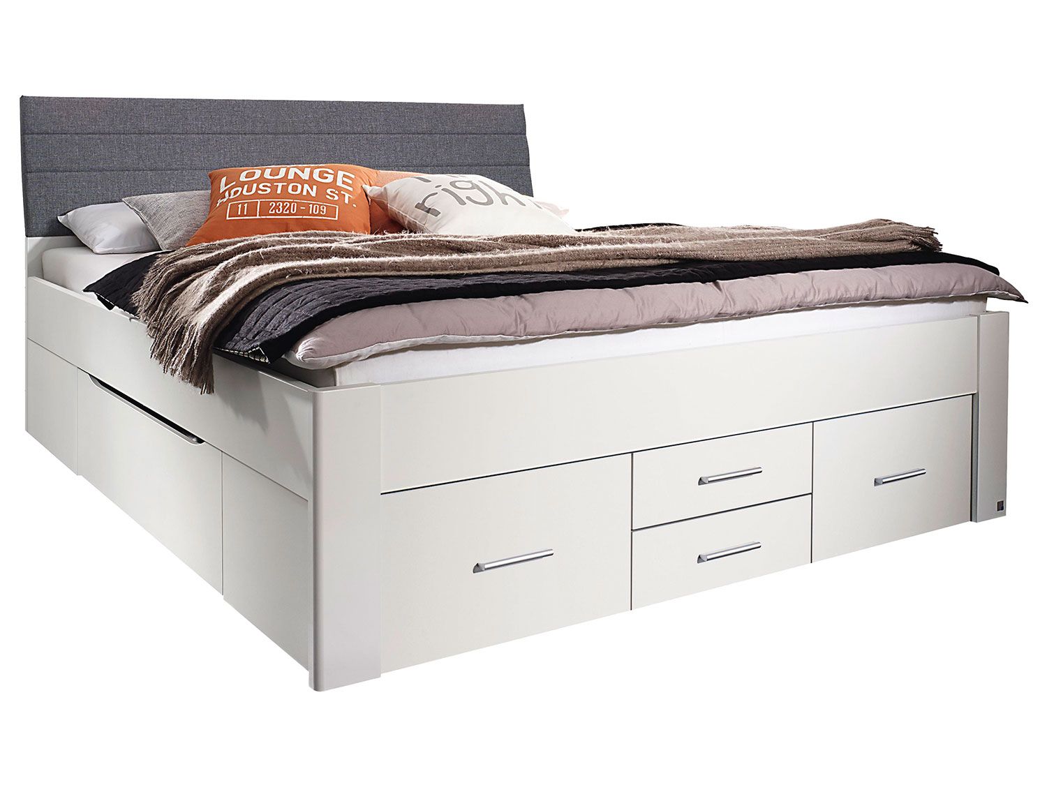 rauch ORANGE Scala – Futonbett (Polster-Kopfteil,6 Schubkästen, Alpinweiß, 160x200cm) | 04047054701251