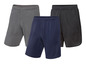 Drei Sport-Shorts in Grau, Blau und Schwarz