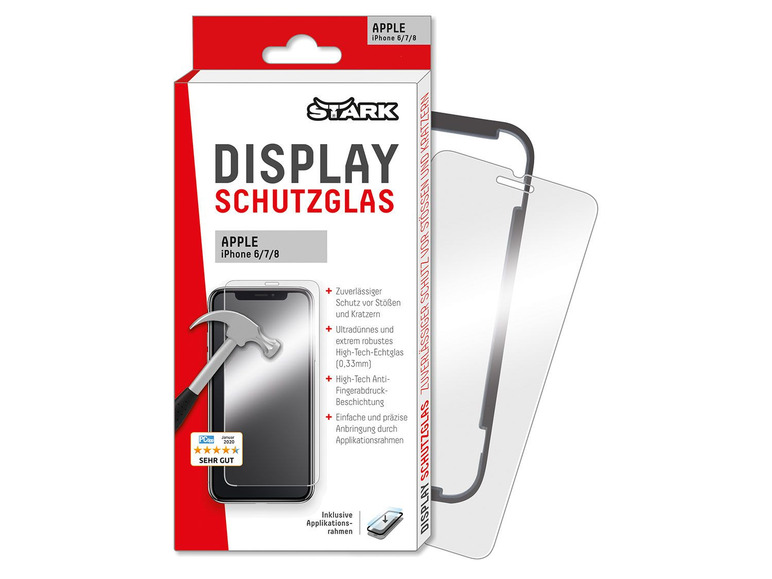 Gehe zu Vollbildansicht: Stark Display Schutzglas, 2D, für iPhone und Samsung, mit Montagerahmen - Bild 1
