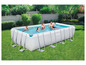 Bestway Power Steel Pool im Garten mit Personen, die schwimmen.