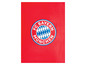 Eine rote Fleece-Decke mit dem FC Bayern München Logo.