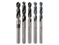 Satz von fünf Metallbohrern.