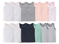10er-Pack Tanktops für Mädchen in Weiß, Grau, Rosa und gestreift.