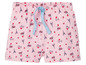 Rosa Shorts mit Pariser Print von Eiffelturm, Fahrrädern und Herzen.