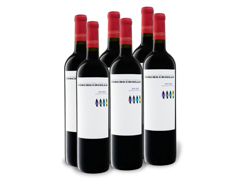 Gehe zu Vollbildansicht: 6 x 0,75-l-Flasche Weinpaket Poncho Criollo Mendoza Malbec halbtrocken, Rotwein - Bild 1