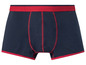 Dunkelblaue Boxershorts mit roten Details.
