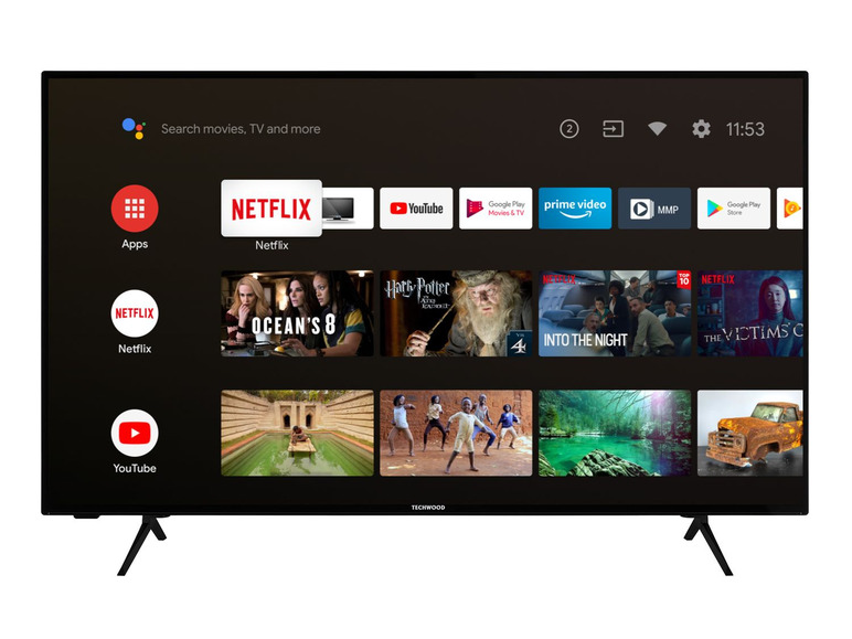 Gehe zu Vollbildansicht: Techwood U65XA53B 65 Zoll Fernseher (Android 9.0 Smart TV inkl. Prime Video / Netflix, 4K UHD mit Dolby Vision HDR / HDR 10, Bluetooth, Triple-Tuner) - Bild 1