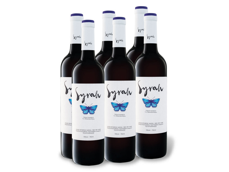 Gehe zu Vollbildansicht: 6 x 0,75-l-Flasche Weinpaket Syrah Peloponnes PGE trocken, Rotwein - Bild 1