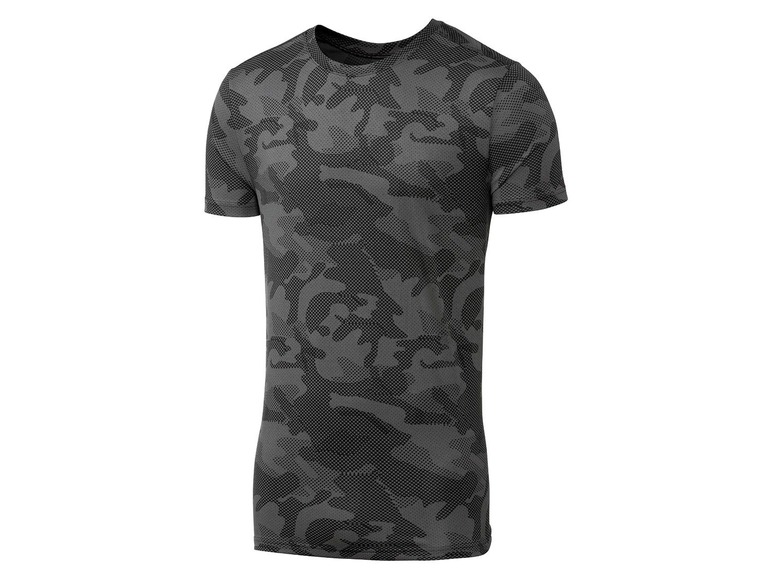 Schwarzes T-Shirt mit Camouflage-Muster.