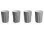 Vier graue, geriffelte Kaffeetassen.
