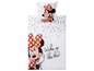 Minnie Mouse Bettwäsche mit Punkten und dem Spruch 'Woke up like this!'.