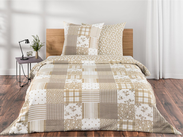 Beige Bettbezug mit Patchwork-Muster