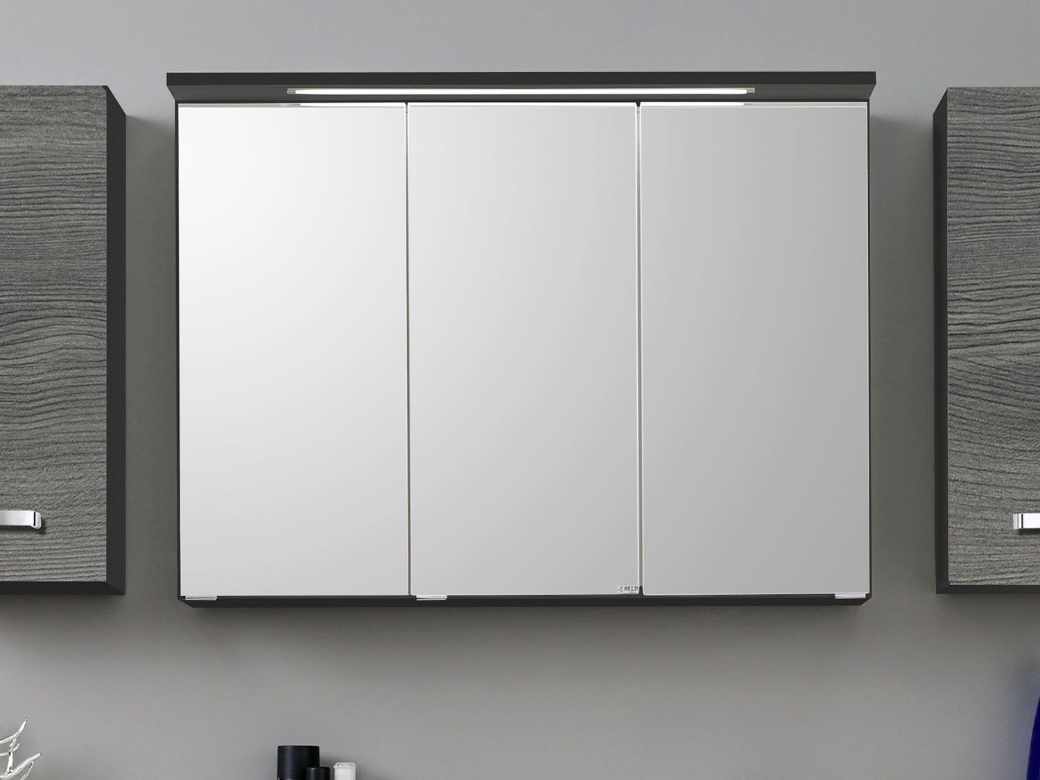 HELD Bologna 3D Spiegelschrank 60/70/80/90/100cm (LED Einbauleuchte, Graphitgrau, 100 cm) – Bild 4 von 4