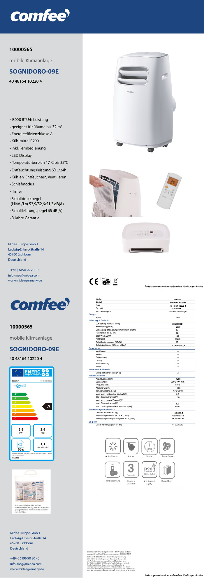 | LIDL mobile Klimaanlage »SOGNIDORO-09E« Comfee